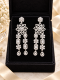 Luxury Silver Crystal Floral Drop Earrings | Statement Party Earrings