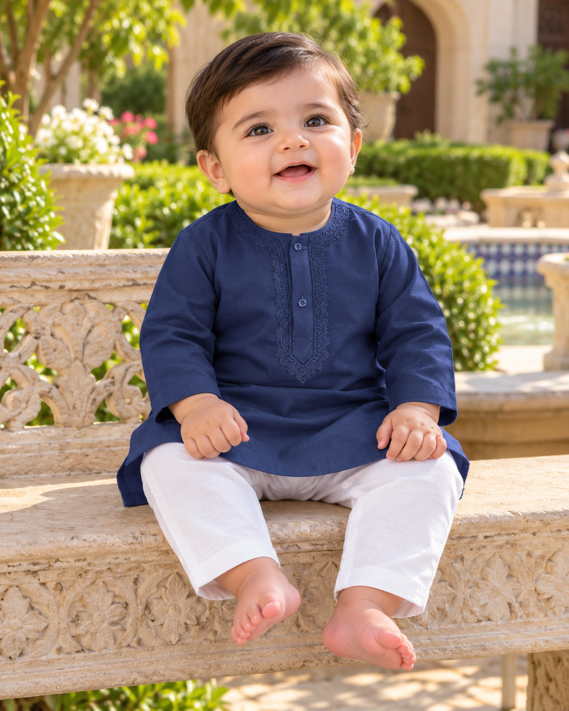 Baby Boys 2-Piece Embroidered Lawn Kurta & Trouser Set – 6–9 Months