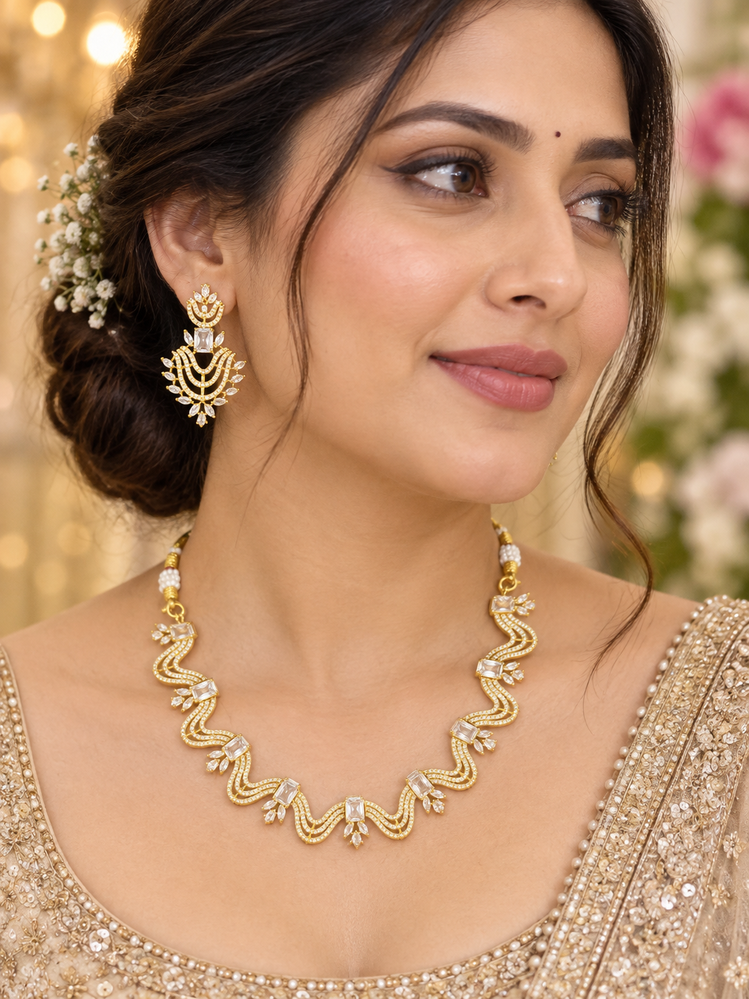 Luxury Gold-Tone Crystal Necklace & Earrings Set | Elegant Statement Jewellery