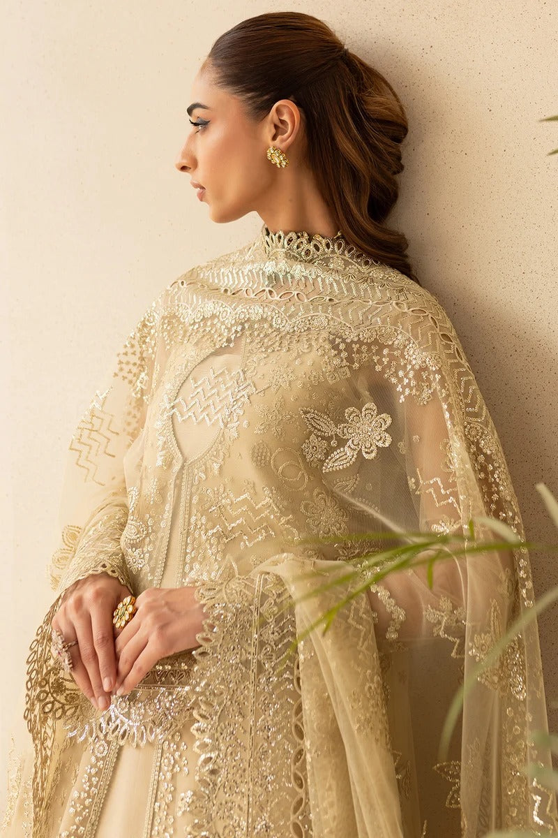 Golden Aura - 3pc Embroidered Net Dress