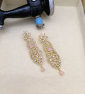 Blush Pink & Gold Crystal Long Drop Earrings 026