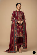 Chiffon Embroidered 3-Piece Suit with Silk Shawl | Size M