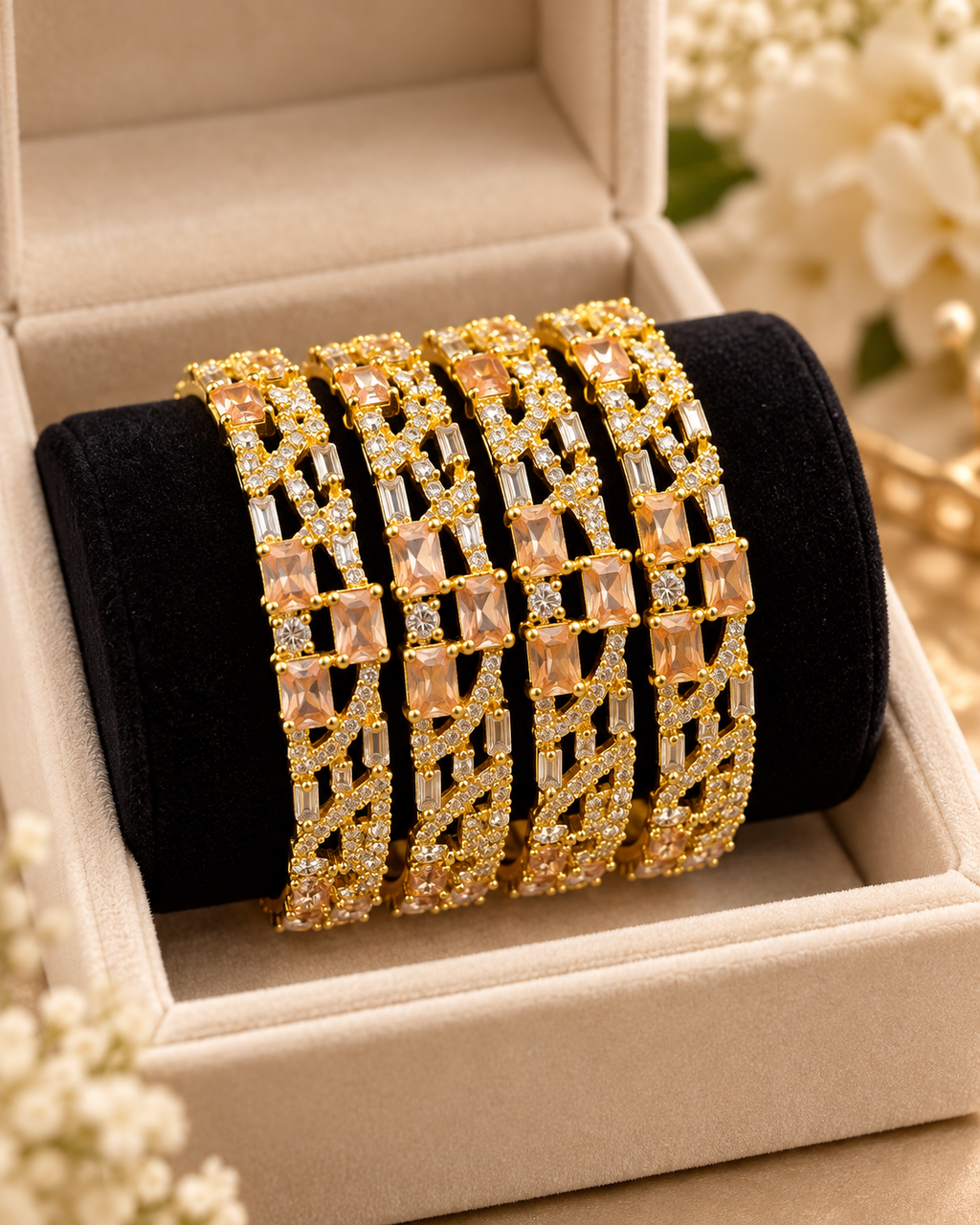 Gold champagne bangles close up