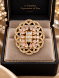 Blush Pink Crystal Statement Ring | Gold-Tone Floral Cocktail Ring
