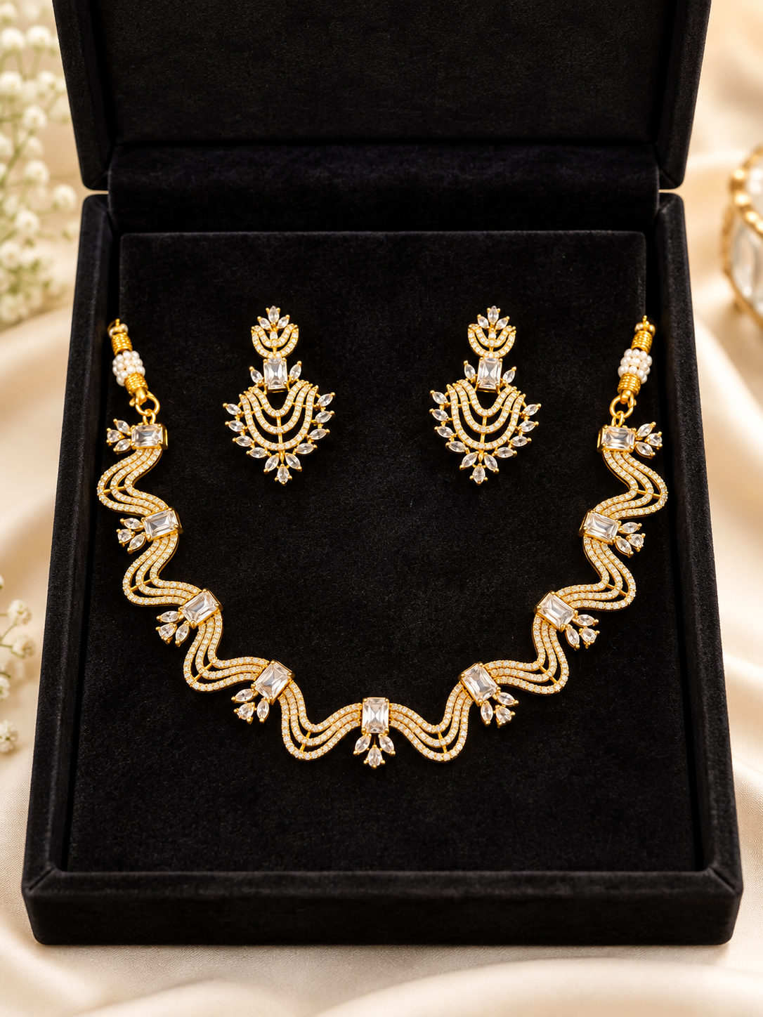 Luxury Gold-Tone Crystal Necklace & Earrings Set | Elegant Statement Jewellery