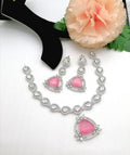 Luxury Pink Crystal Necklace & Earrings Set | Silver-Tone Statement Jewellery