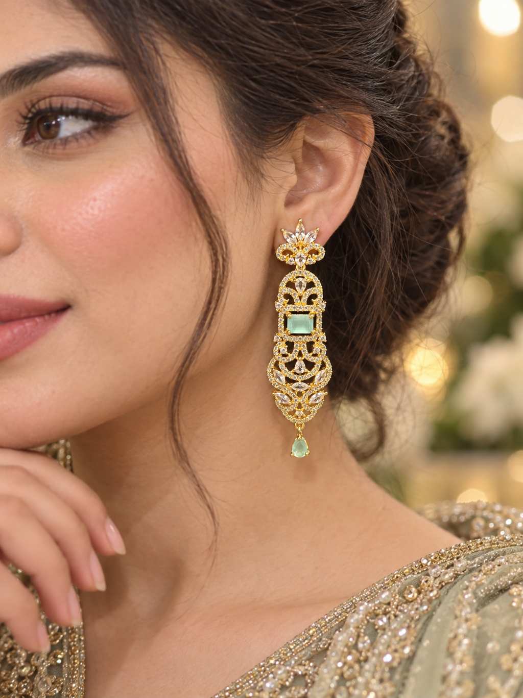 Gold-Tone Four Petal Crystal Stud Earrings | Floral Statement Earrings