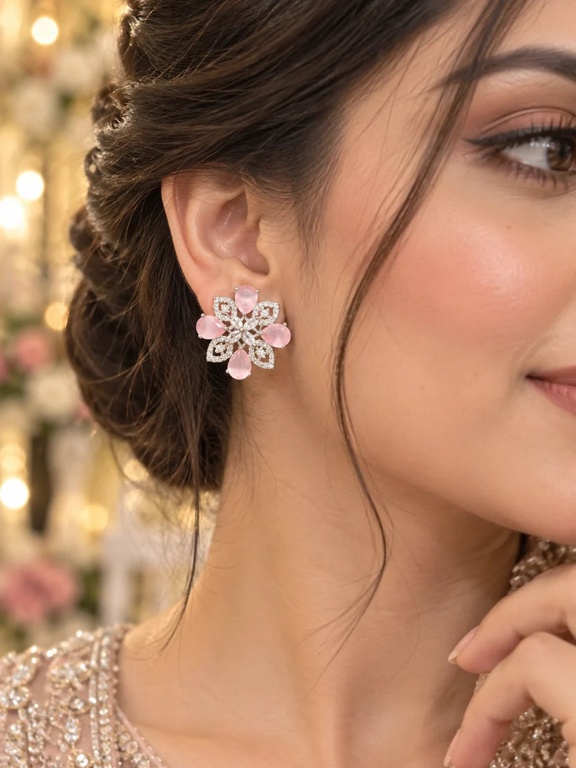 Floral Teardrop Crystal Statement Stud Earrings – 3 Colours