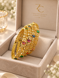 Luxury Gold-Tone Multicolour Crystal Bangles | Statement Party Wear