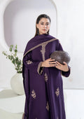 Full-length plum embroidered three-piece winter suit with matching shawl