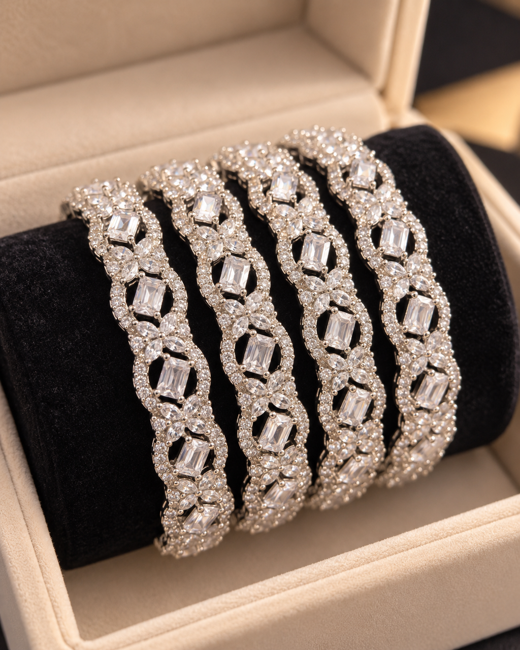 Silver bangles close up