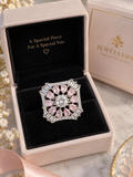 Luxury Pink Crystal Statement Ring | Silver-Tone Square Floral Design