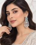 Silver Plated Crystal Baguette Long Earrings 019