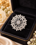 Silver Crystal Floral Statement Ring | Luxury Oval Halo Cocktail Ring