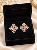Gold-Tone Four-Petal Crystal Stud Earrings