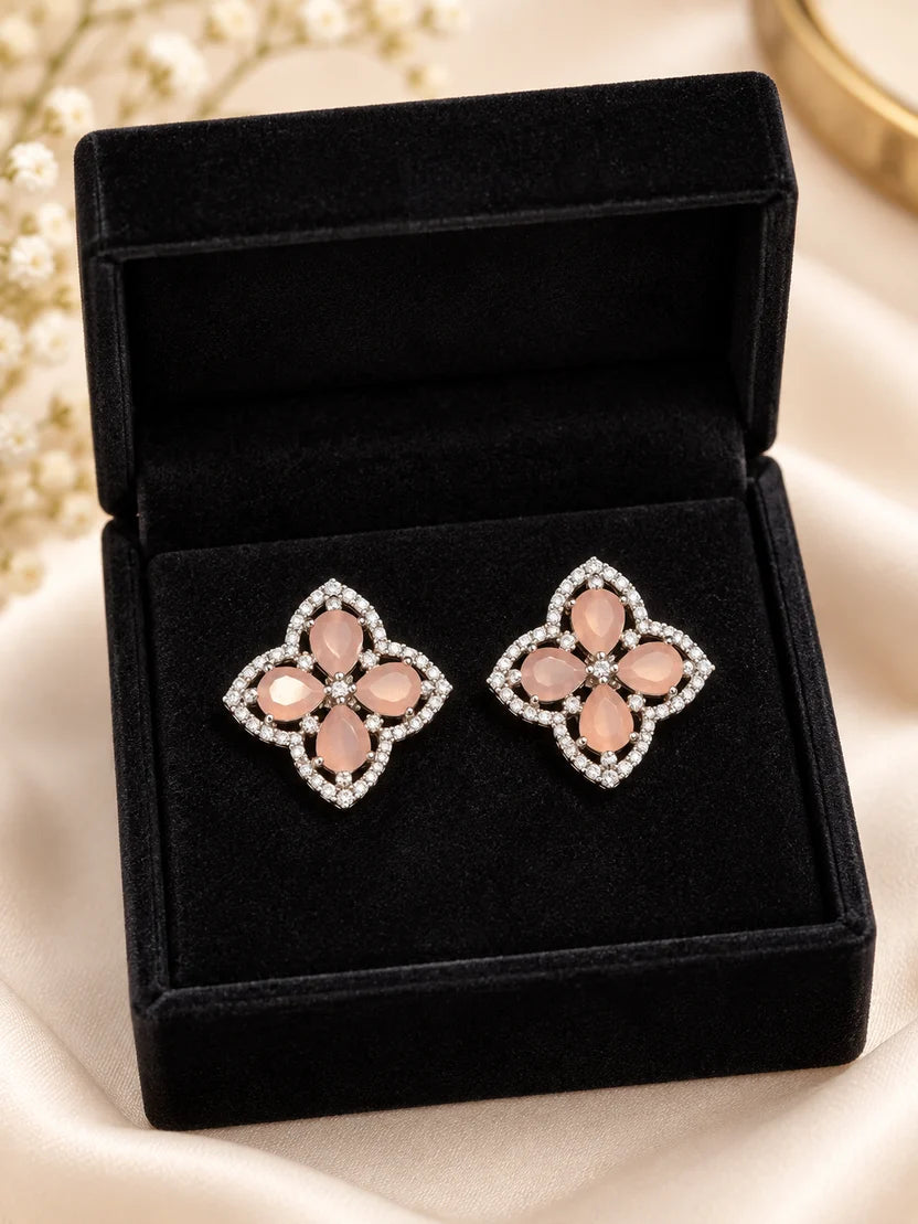 Gold-Tone Four-Petal Crystal Stud Earrings