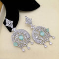 Mint Green Crystal Statement Drop Earrings | Silver-Tone Designer Earrings