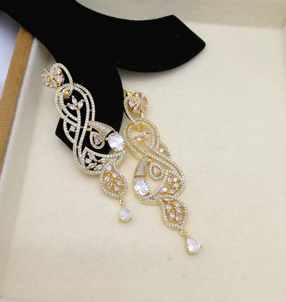 Luxury Gold-Tone Crystal Drop Earrings | Floral Statement Earrings