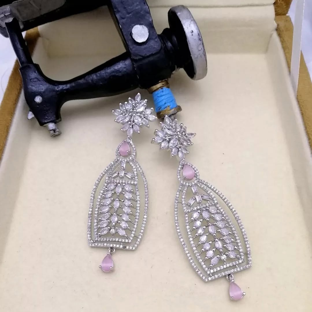 Blush Pink Crystal Floral Drop Earrings