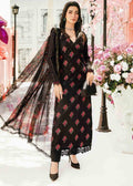 Black floral Chikankari silk three-piece suit with chiffon dupatta