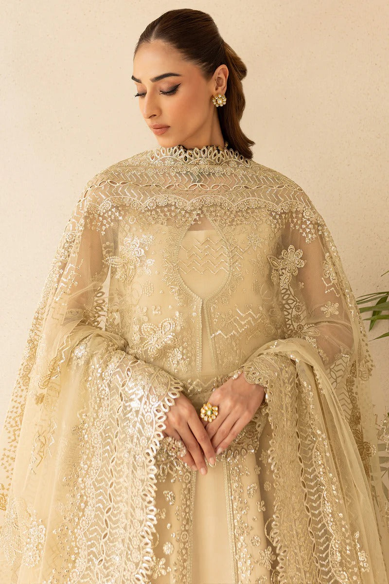 Golden Aura - 3pc Embroidered Net Dress