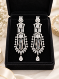 Luxury Silver Crystal Statement Drop Earrings | Elegant Party Wear Earrings
