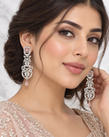 Silver Plated Crystal Baguette Long Earrings 020