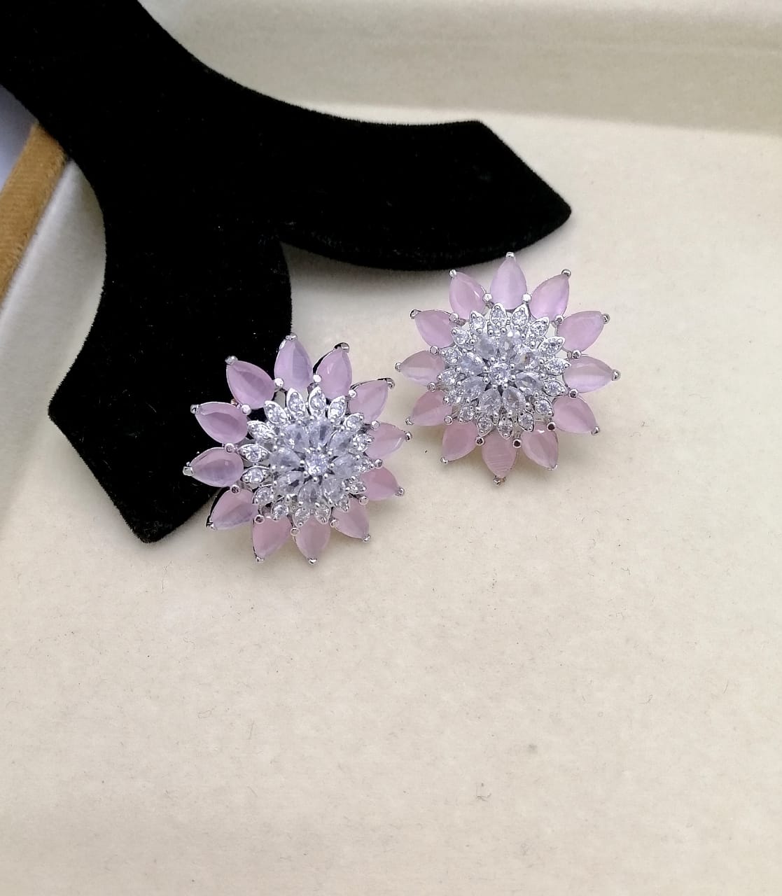 Blush Pink Crystal Floral Statement Stud Earrings 028