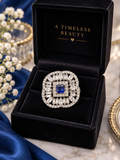 Royal Blue Crystal Halo Statement Ring 031