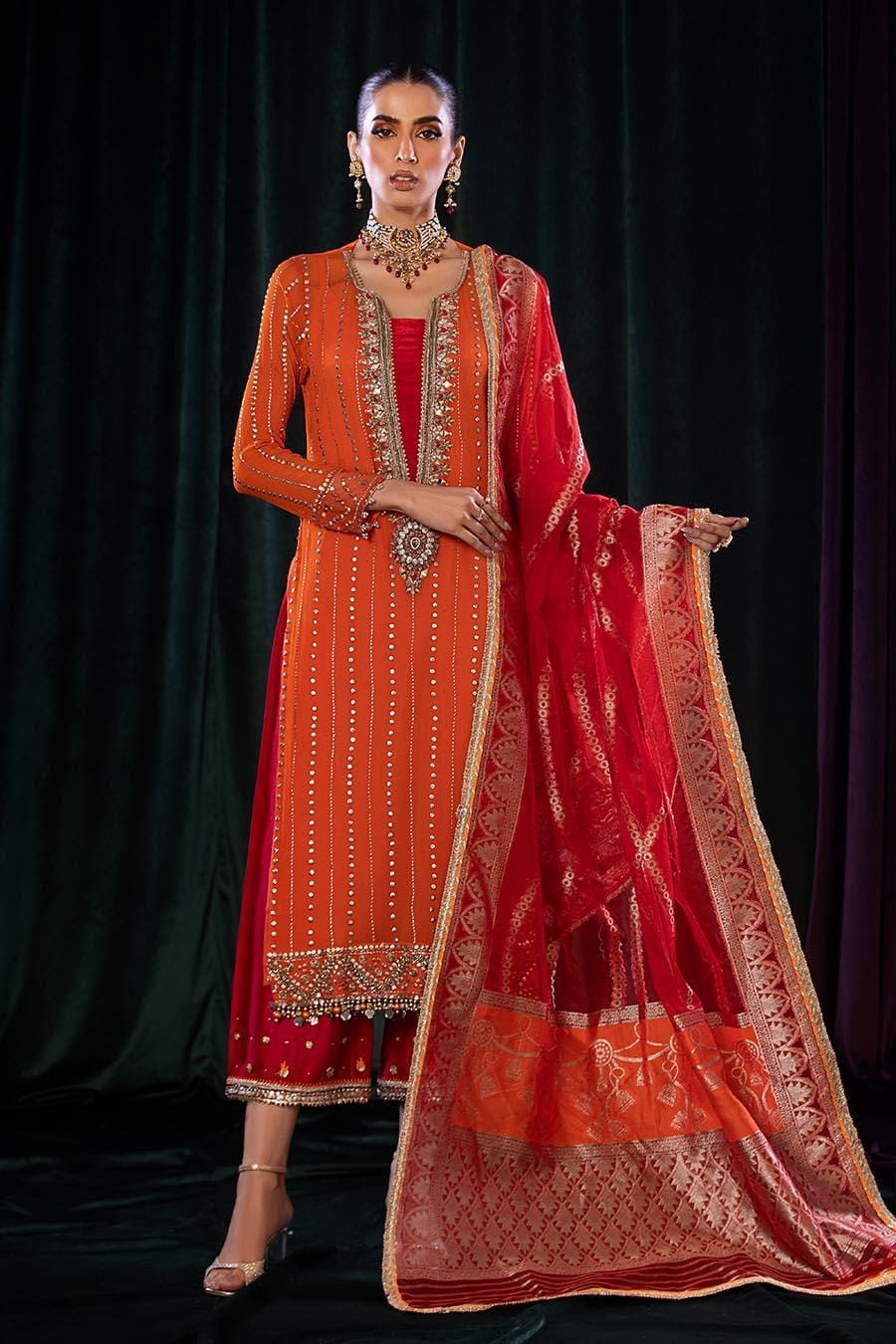 Khuda Baksh 3pc Embroidered Crinkle Chiffon Dress P-257