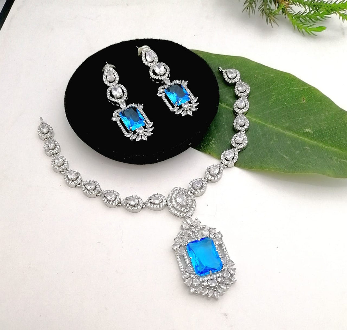 Royal Blue Crystal Necklace & Earrings Set | Silver-Tone Statement Jewellery