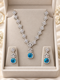 Royal Blue Crystal Pendant Necklace & Earrings Set – Silver Tone