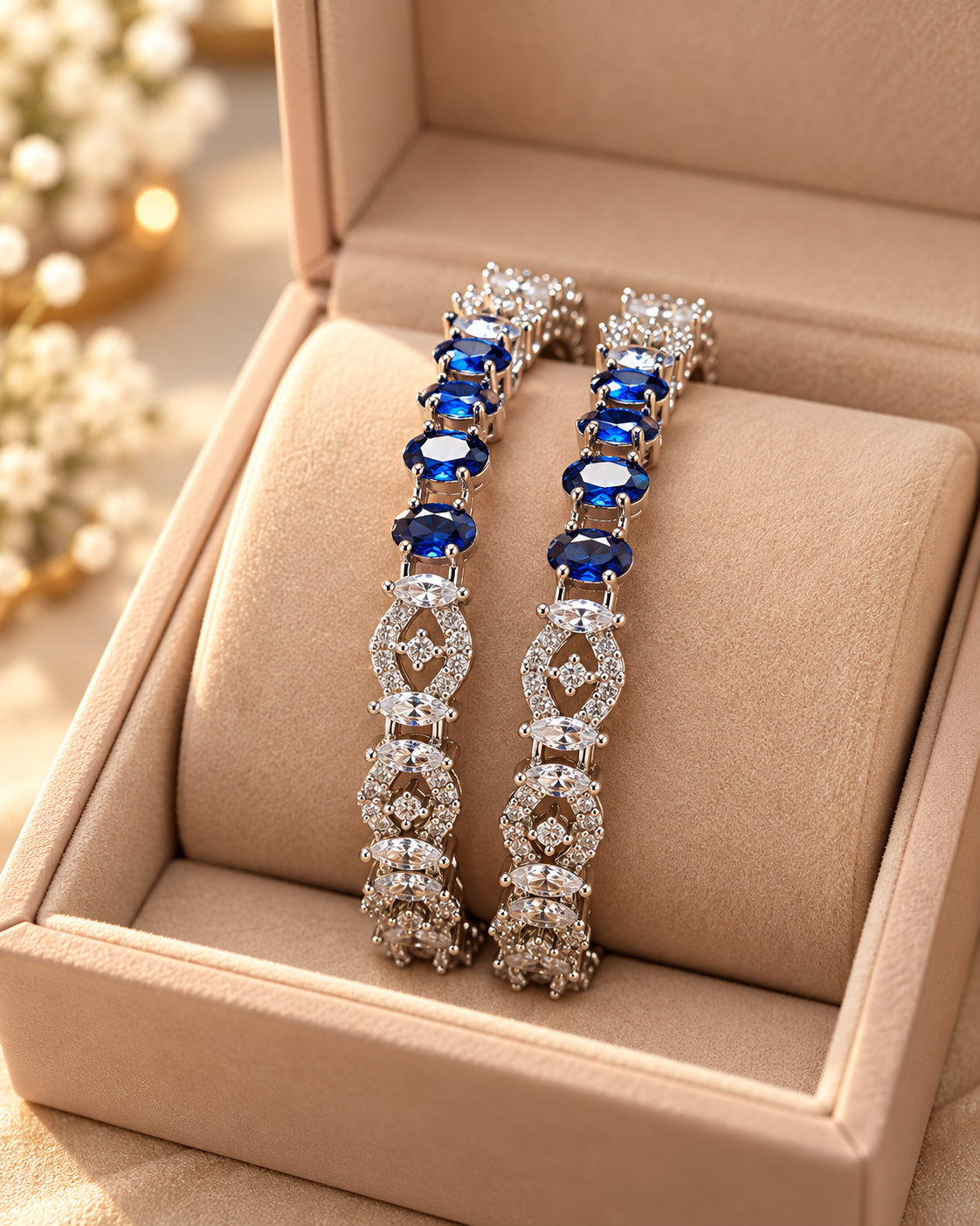 Silver and royal blue 2-piece bangle set in jewellery box