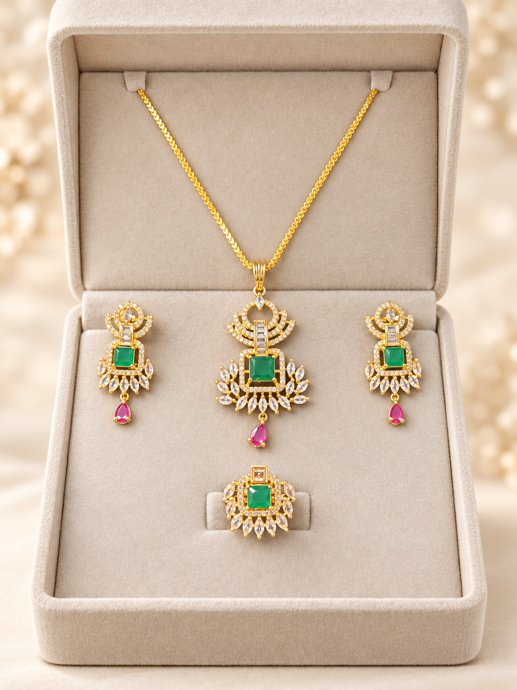 Royal Blue Crystal Pendant Necklace & Earrings Set – Silver Tone