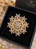 Golden Crystal Floral Statement Ring | Luxury Baguette Cocktail Ring