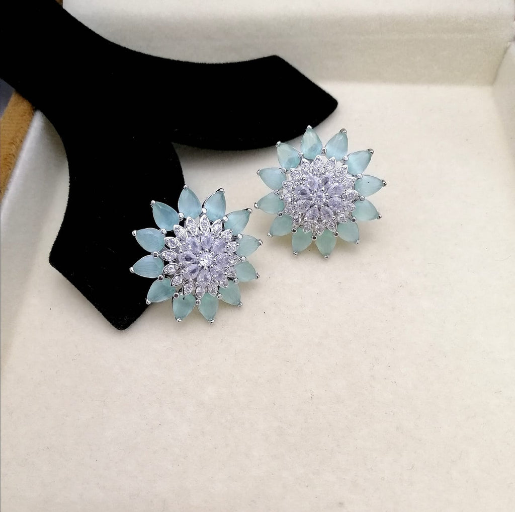 Mint Green Crystal Floral Statement Stud Earrings 024