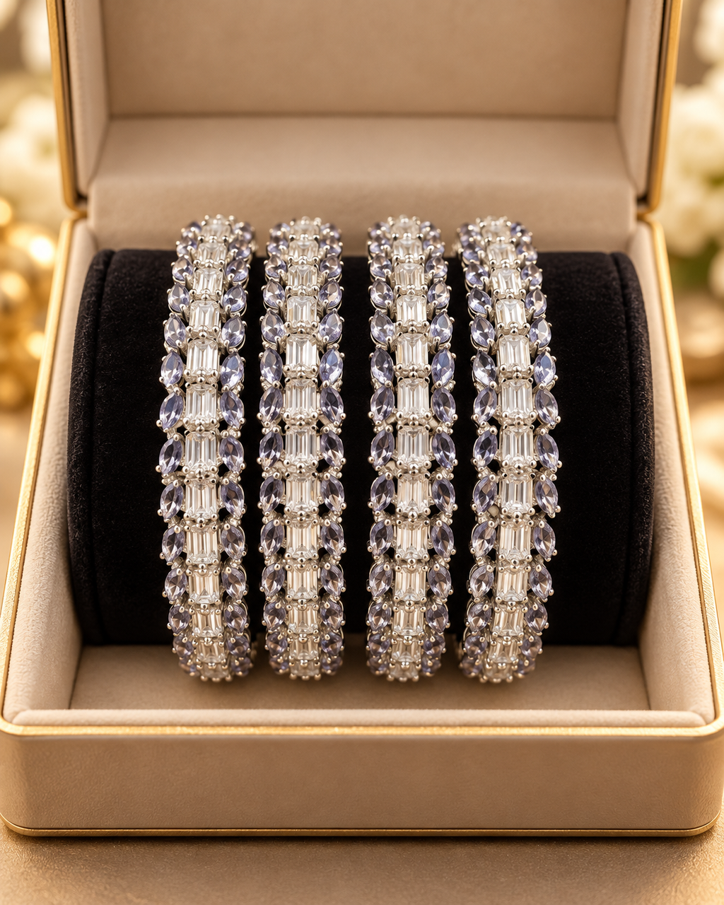 Silver and gray 4-piece bangle set in jewellery box