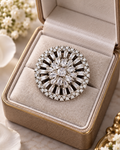 Luxury Silver Crystal Statement Ring | Radiant Floral Baguette Design