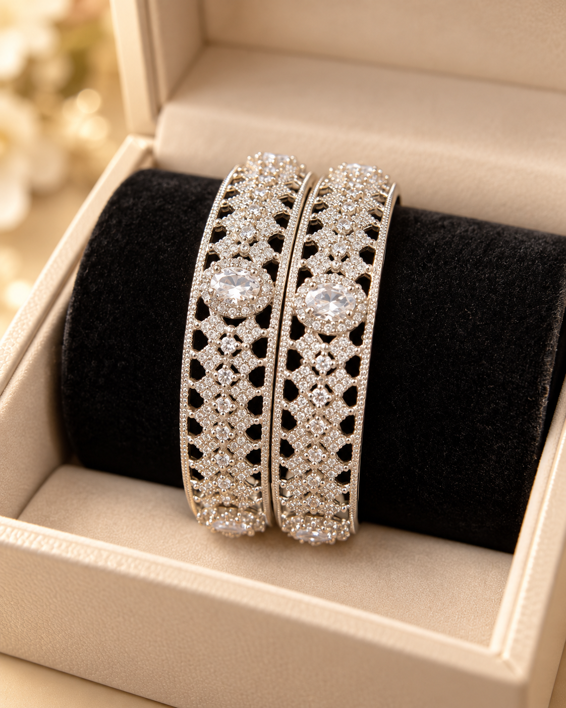 Silver bangles close up