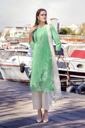 KHUDA BAKSH - Cotton Hand Embroidered Suit Tealish Green - 3pc