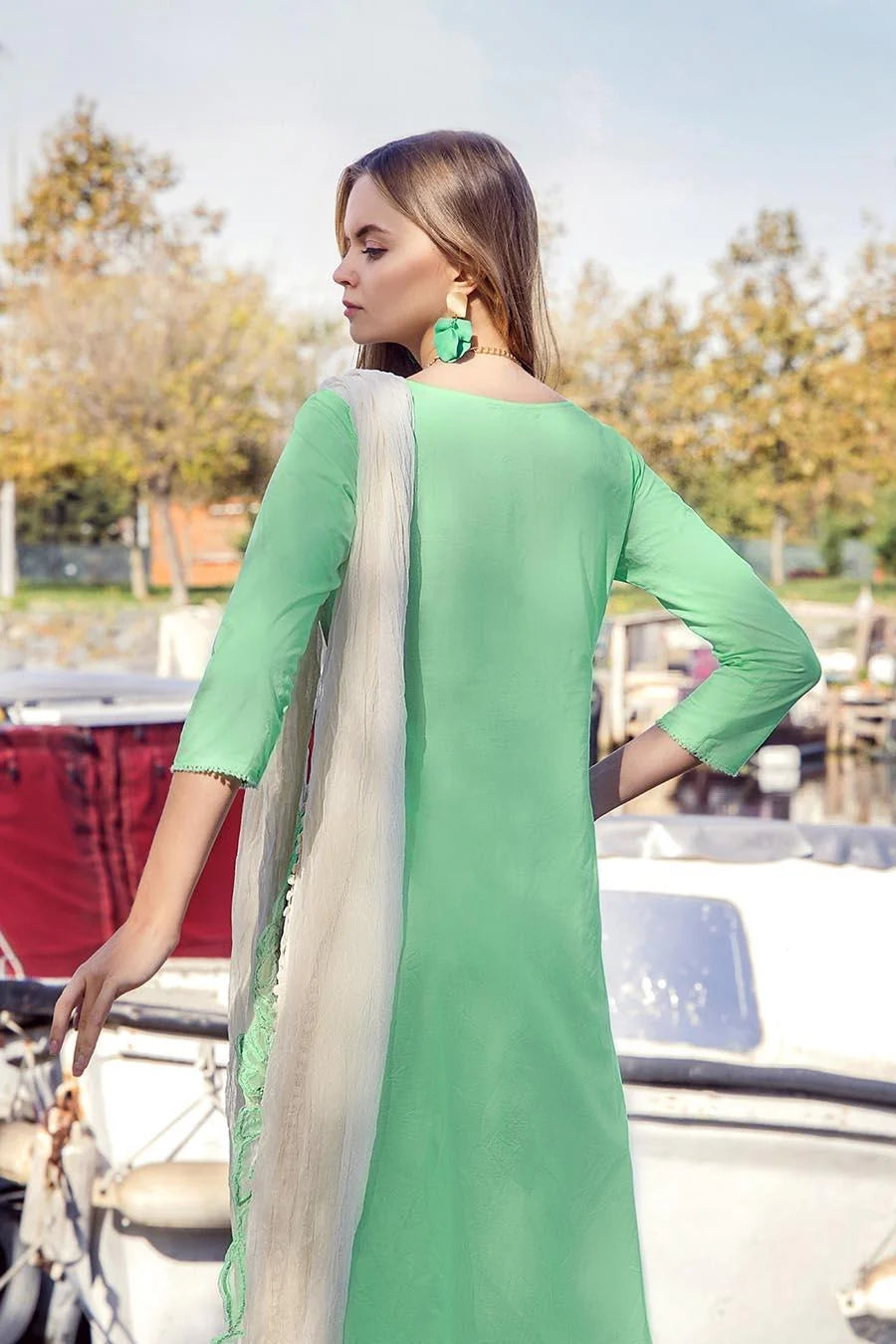 KHUDA BAKSH - Cotton Hand Embroidered Suit Tealish Green - 3pc