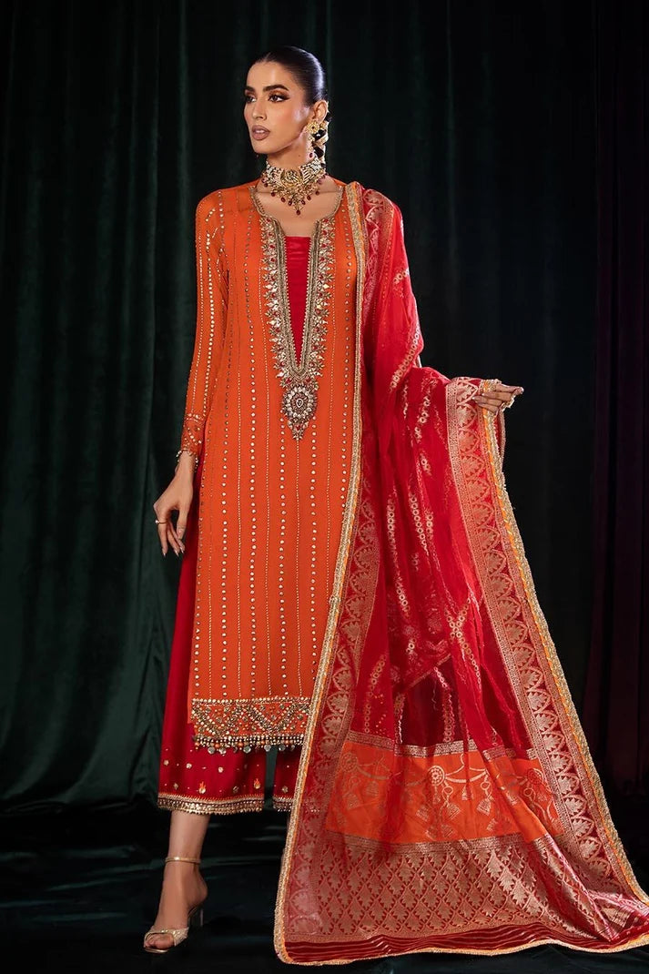 Khuda Baksh 3pc Embroidered Crinkle Chiffon Dress P-257