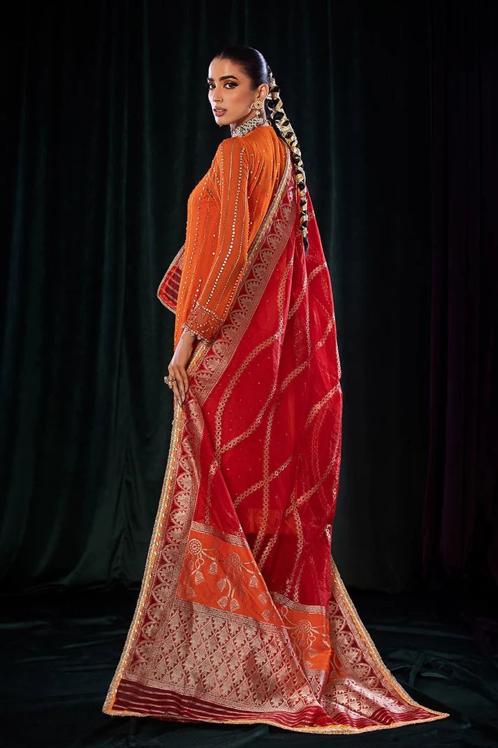 Khuda Baksh 3pc Embroidered Crinkle Chiffon Dress P-257