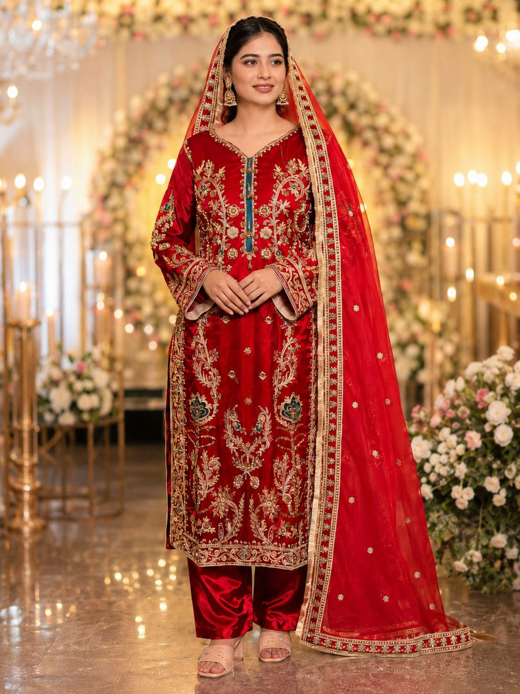 3pc Embroidered Silk Designer Dress 0215