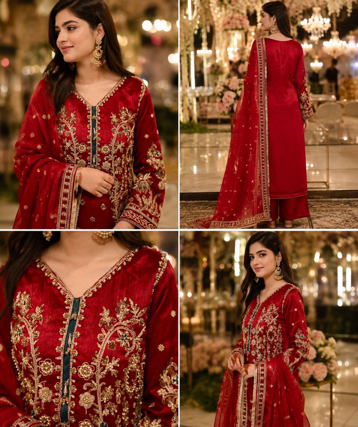 3pc Embroidered Silk Designer Dress 0215