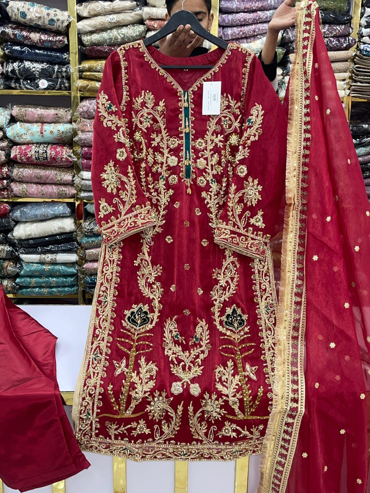 3pc Embroidered Silk Designer Dress 0215