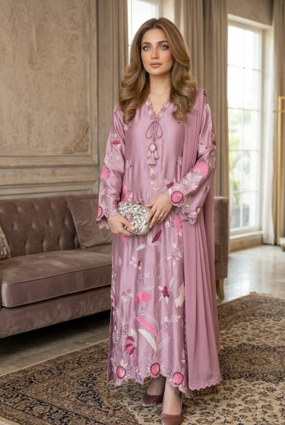 Pure China Silk Embroidered Kaftans With 3d Work