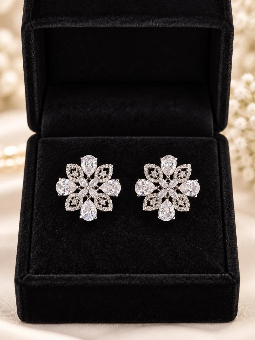 Floral Teardrop Crystal Statement Stud Earrings – 3 Colours