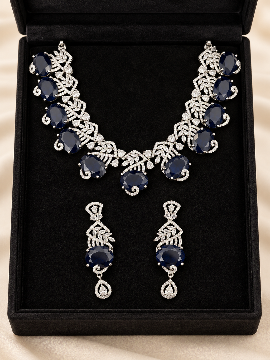 Midnight Sapphire Crystal Statement Necklace & Earrings Set
