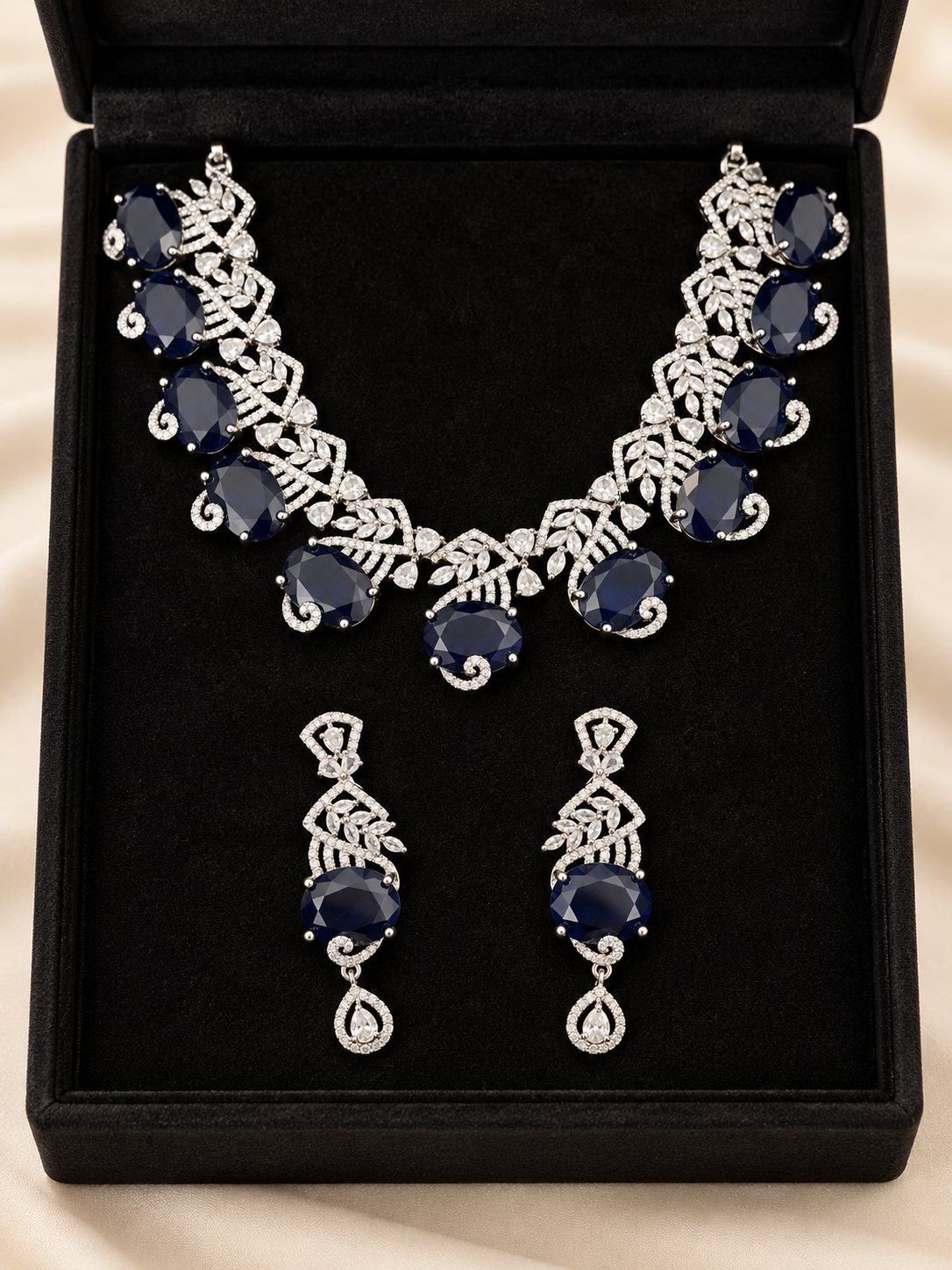Midnight Sapphire Crystal Statement Necklace & Earrings Set